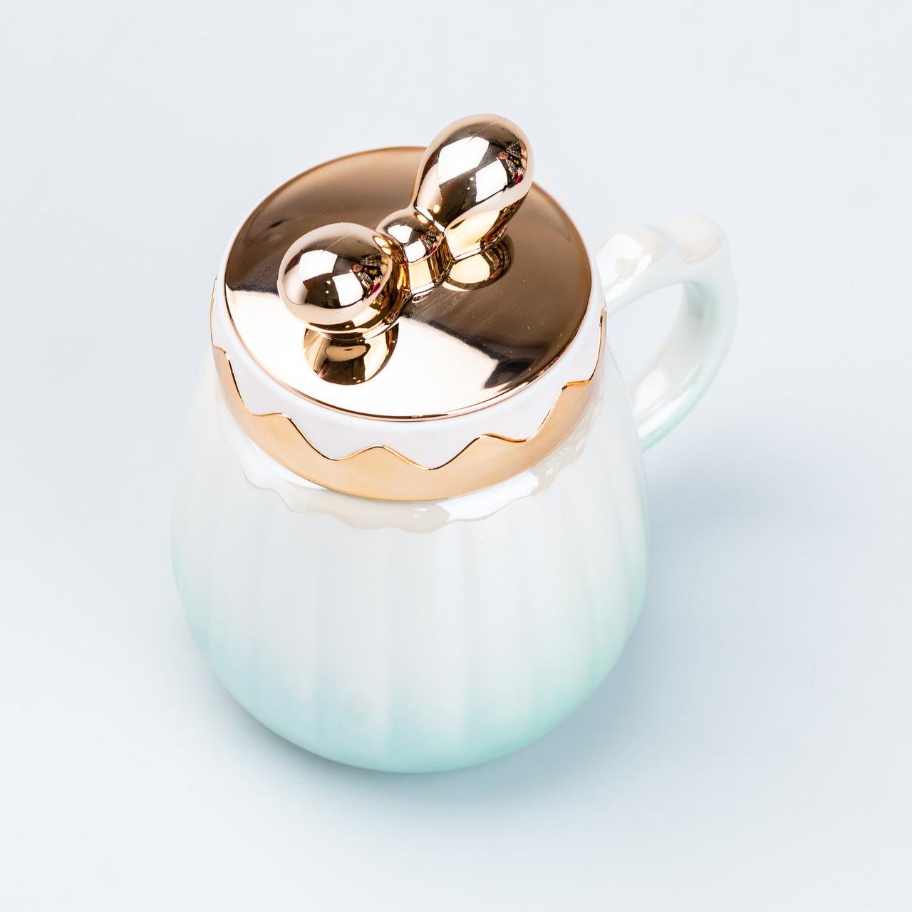 Кружка керамическая с крышкой 500 мл Зеленый (4384)