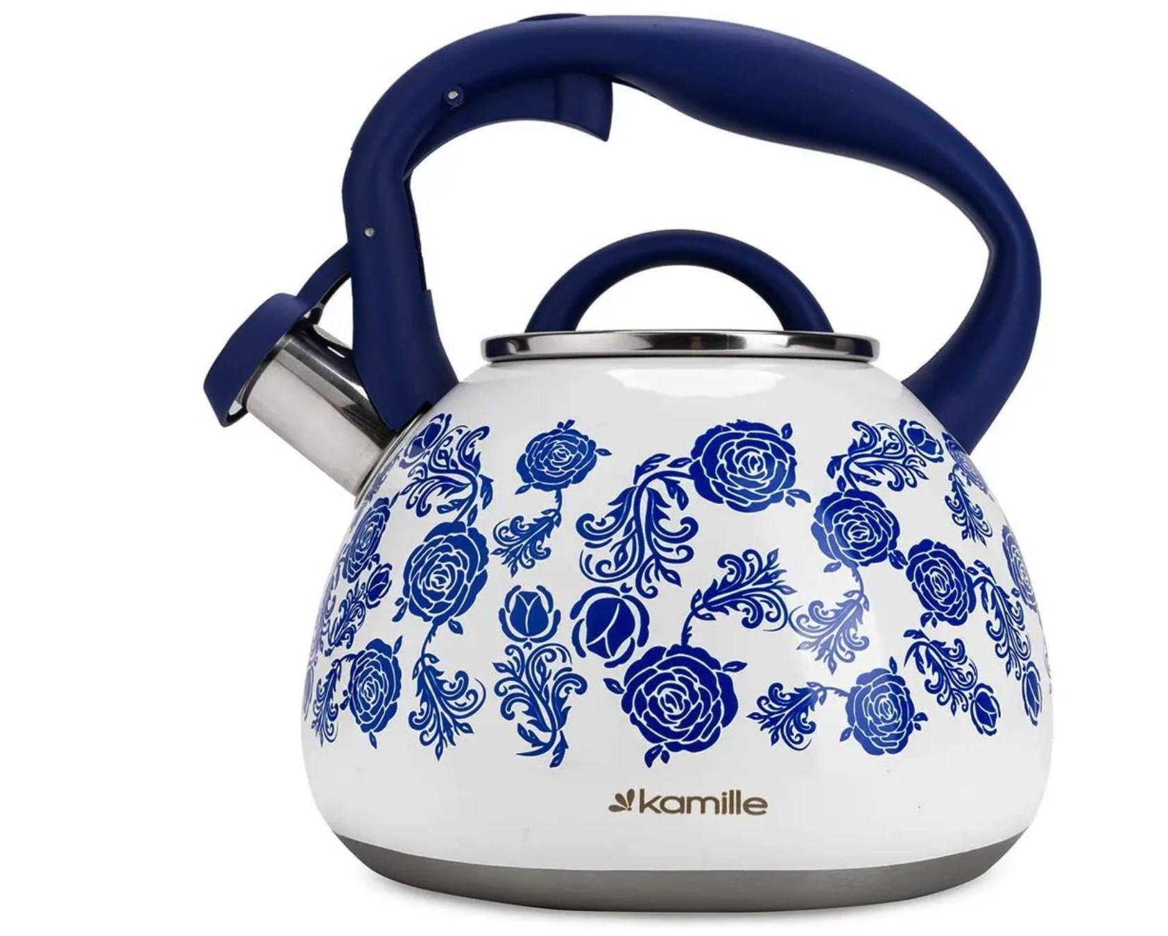 Чайник Kamille Vizo из нержавеющей стали со свистком 2,7 л Белый (0870)