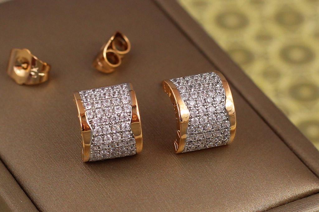 Серьги гвоздики Xuping Jewelry Бомонд с родием 12 мм Золотистый (2135301697)