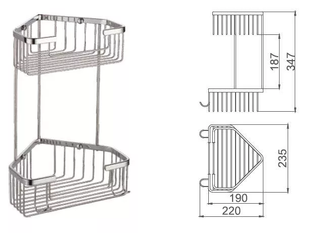 Полка угловая Frap F351-1 2-х ярусная 240х80 мм Хром (SQ-1040805) - фото 2