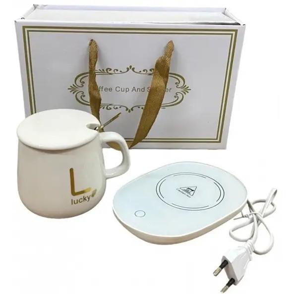 Чашка керамічна Lucky на платформі з підігрівом з кришкою та ложкою 380 мл White (3_05627) - фото 2 Чашка керамічна Lucky на платформі з підігрівом з кришкою та ложкою 380 мл White (3_05627) - фото 2