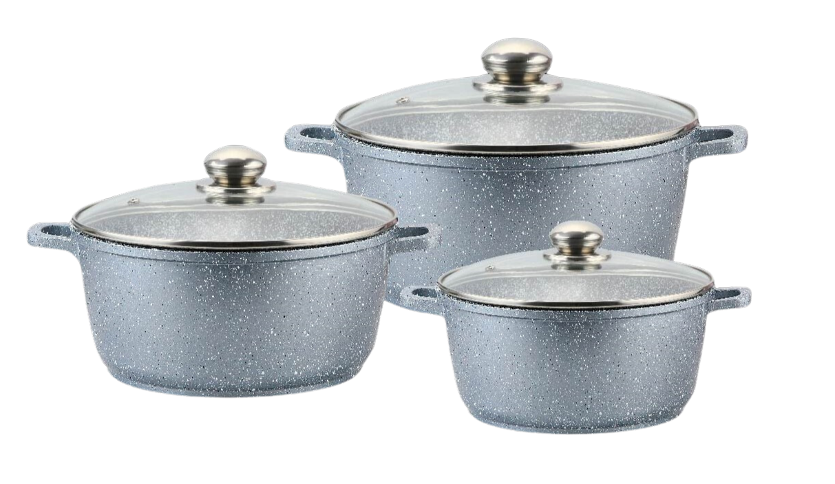 Набор кастрюль Benson BN-385 из литого алюминия и гранитным антипригарным покрытием 6 пр. 2,2/3,2/4,2 л Серебристый с белым (BN-385) Набор кастрюль Benson BN-385 из литого алюминия и гранитным антипригарным покрытием 6 пр. 2,2/3,2/4,2 л Серебристый с белым (BN-385)