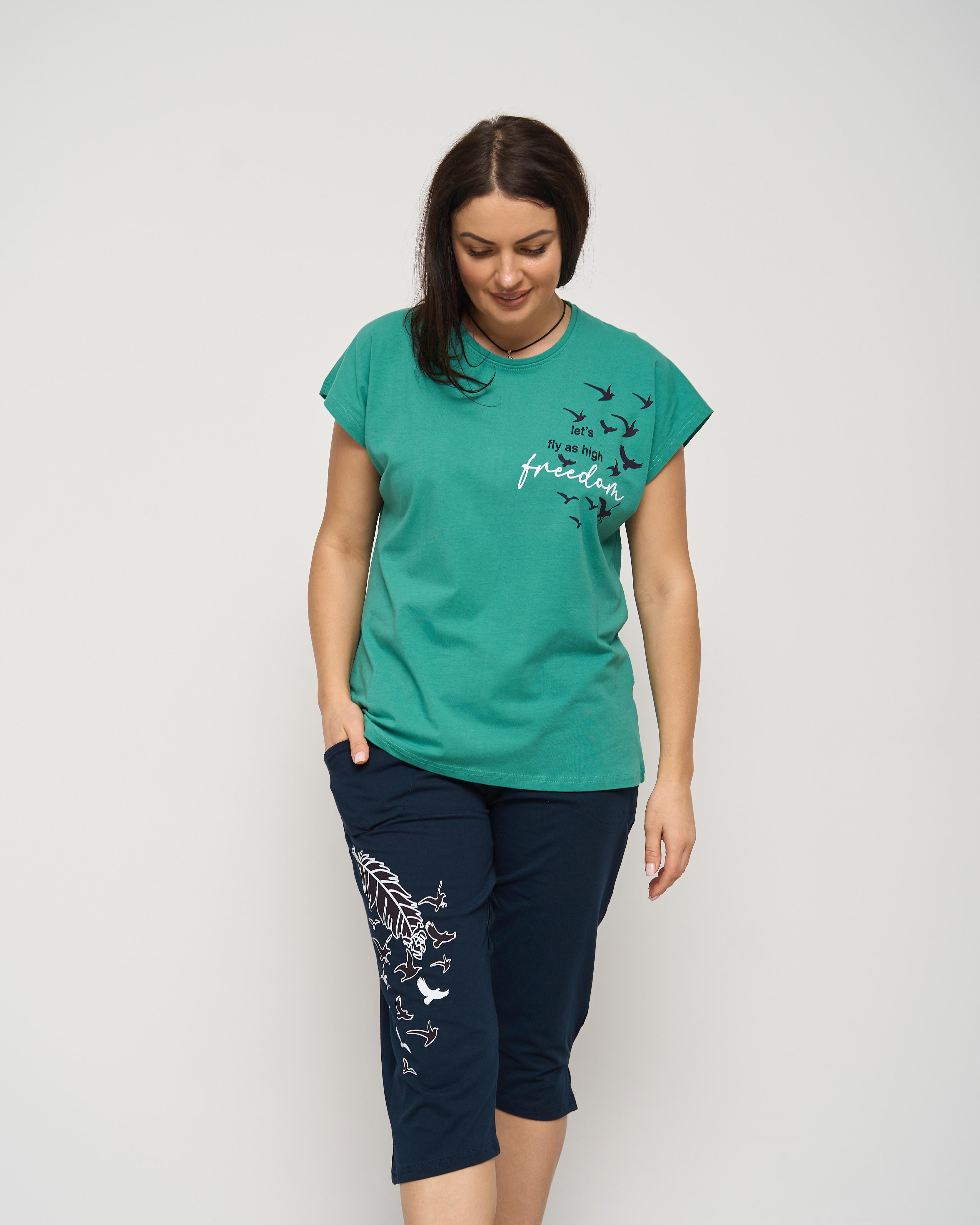 Пижама батальная с капри Стая птиц 5XL Зеленый (36052)