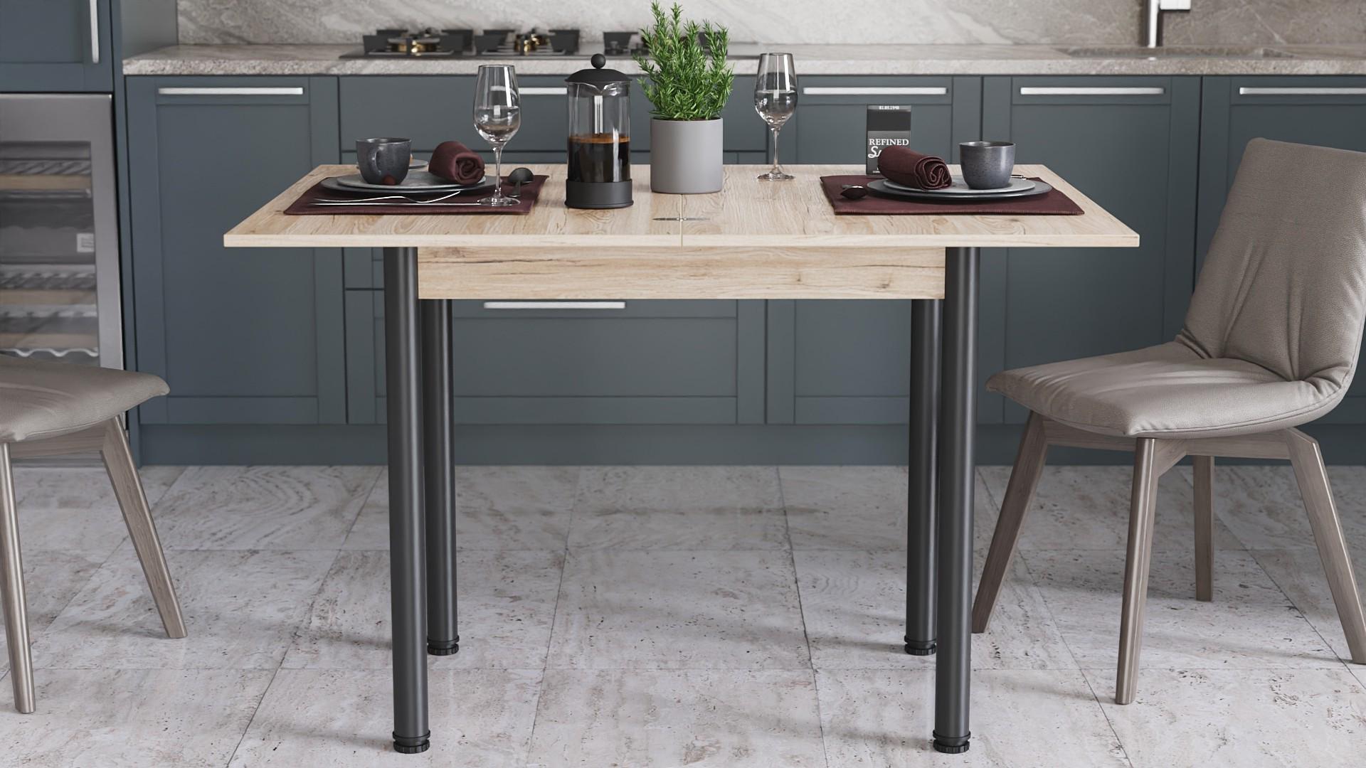 Обеденный стол-трансформер Ferrum-decor Берта металл/ДСП 16 мм 750x1400x900 мм Черный/Дуб Сан-Марино (FRD-105179)