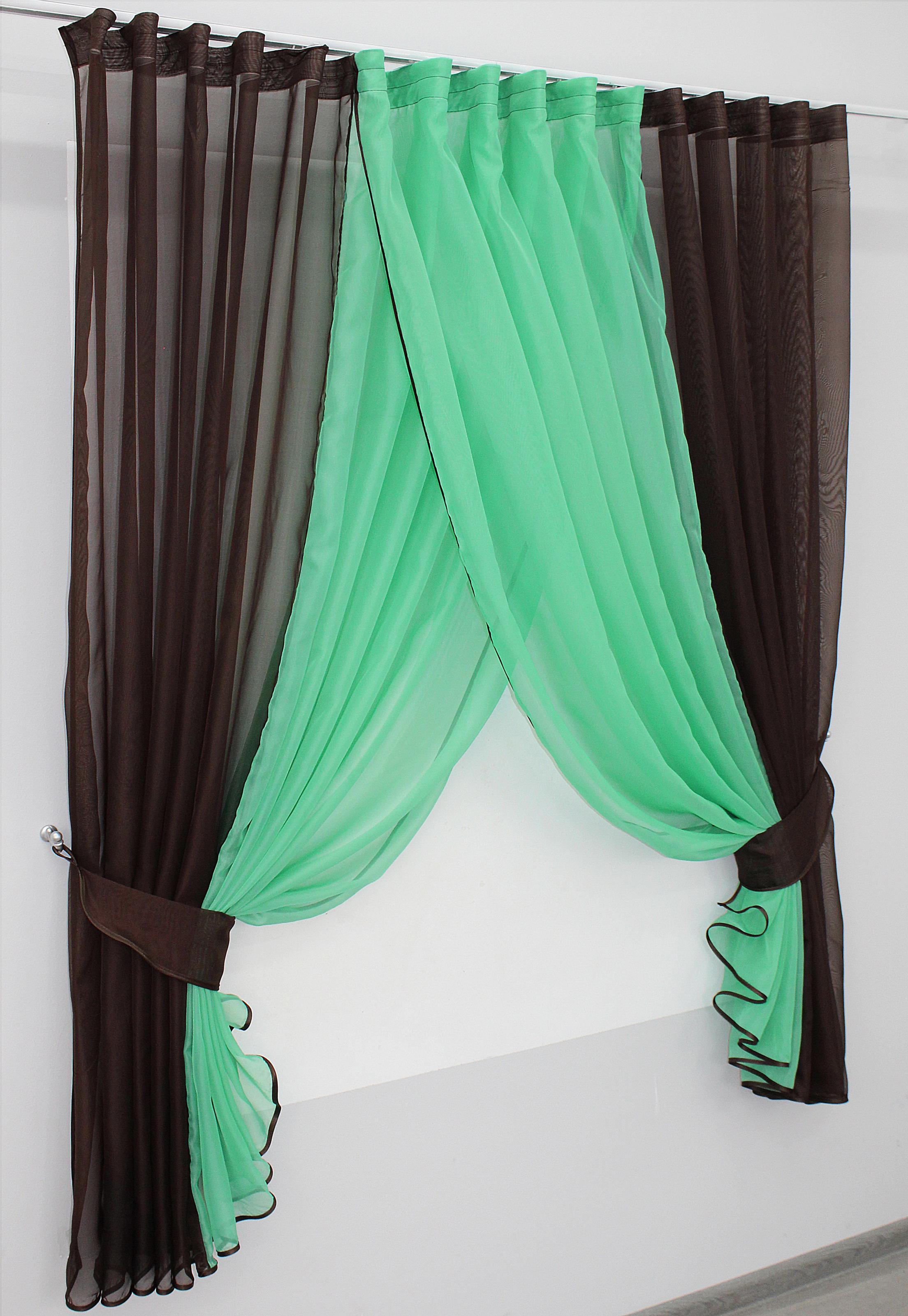 Штори кухонні VR-Textil №096к з підв'язками 400х160 см Венге/М'ятний (50-938) - фото 2