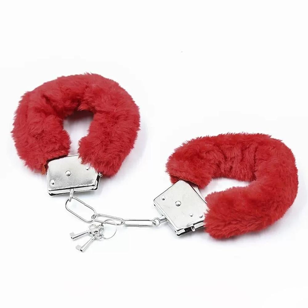 Наручники с мехом игровые металлические с ключами Красный - фото 4