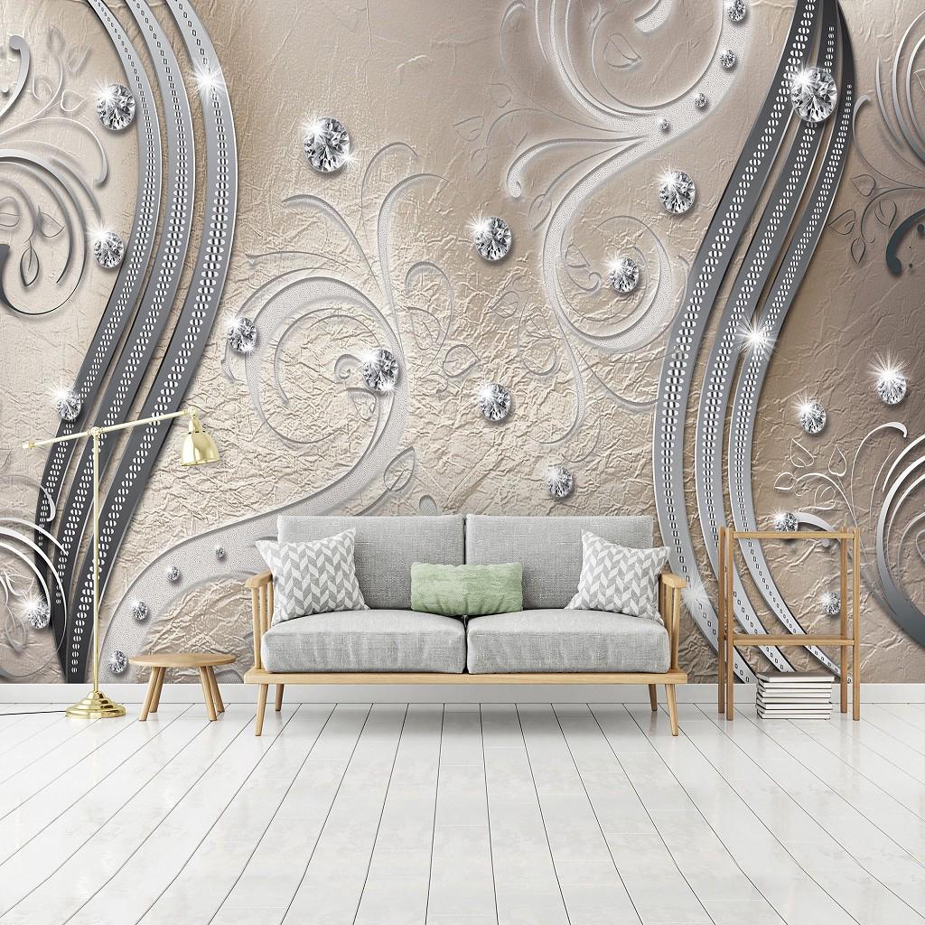 Фотообои флизелиновые Бриллианты и серебряные вензели с клеем 254х184 см Серо-бежевый (2046V4)