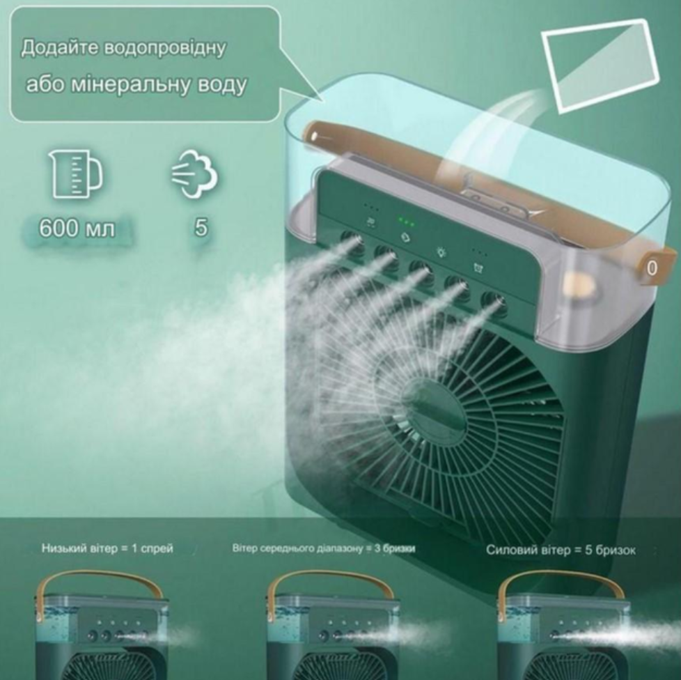 Кондиционер настольный Mini Cooling Fan AC9418 с LED подсветкой USB Зеленый (26057431) - фото 3 Кондиционер настольный Mini Cooling Fan AC9418 с LED подсветкой USB Зеленый (26057431) - фото 3