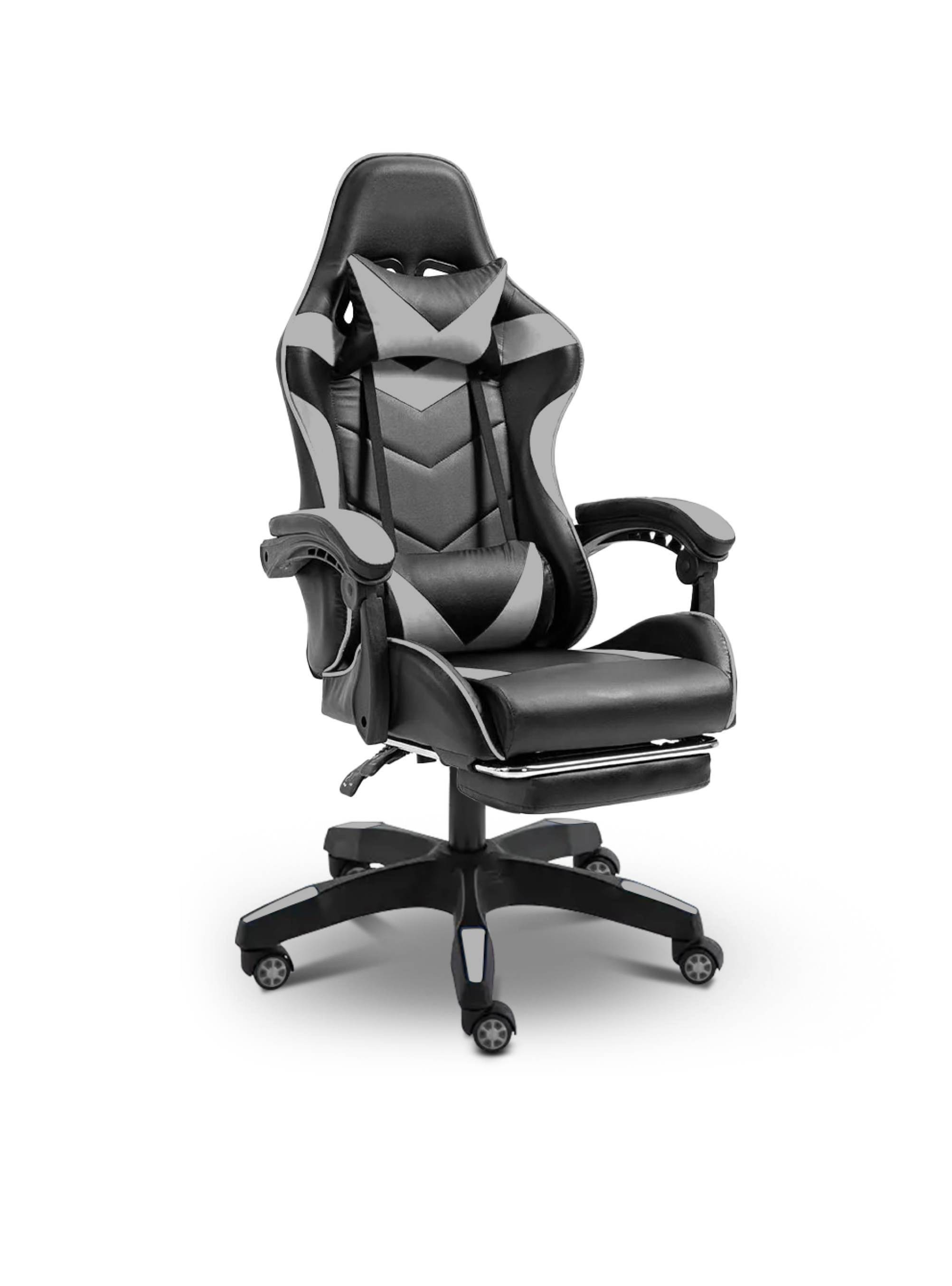 Крісло ігрове для офісу та дому 4Points GT з подушками та підставкою для ніг Чорний/Сірий (40197)
