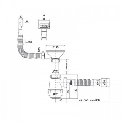 Сифон для кухни ZERIX SK-02-A 3 1/2"x40 с резьб. выпуском и гибким прямоугольным переливом (ZX4952) - фото 2