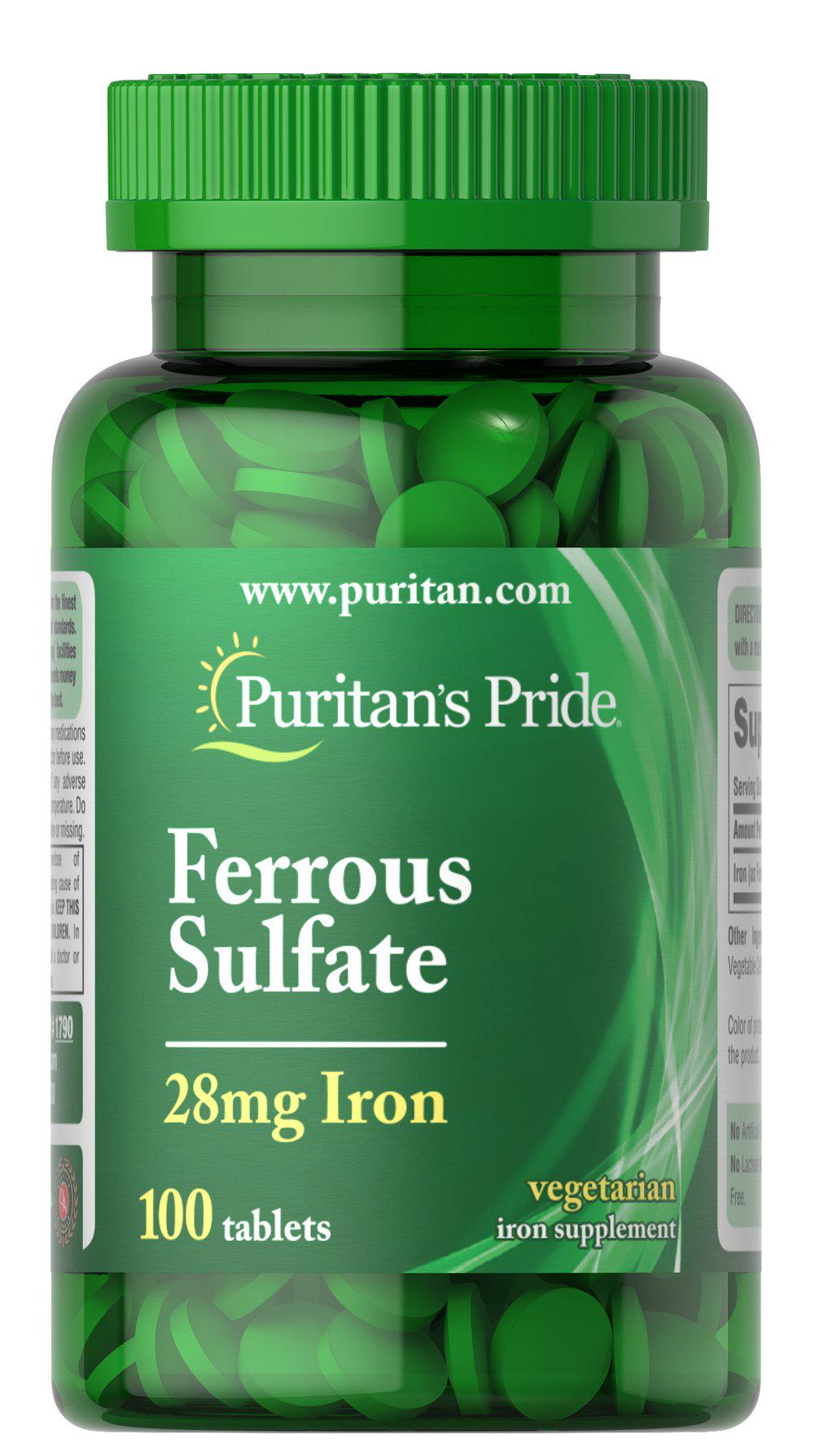 Микроэлемент Железо Puritan's Pride Iron Ferrous Sulfate 28 мг 100 Tabs