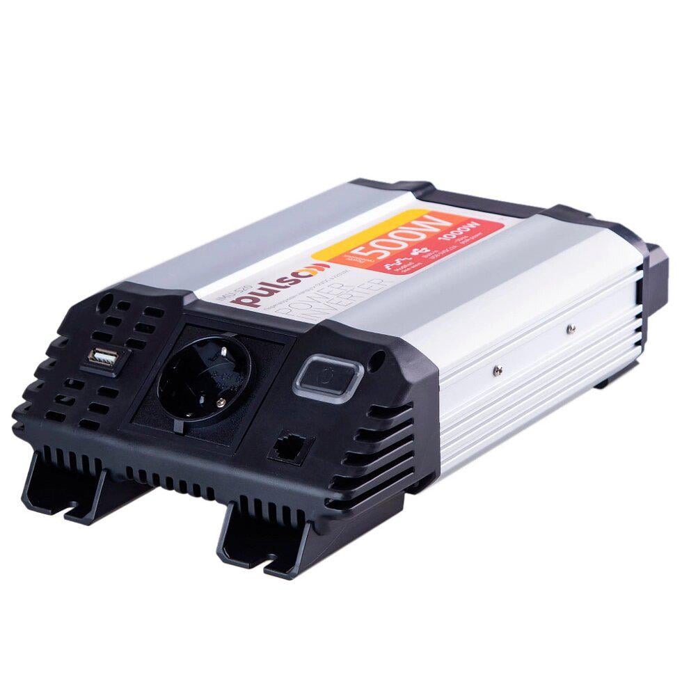 Автомобільний інвертор PULSO IMU-520 12V-220V/500W/USB-5VDC2.0A модифікований синус/клемі (IMU-520) - фото 1