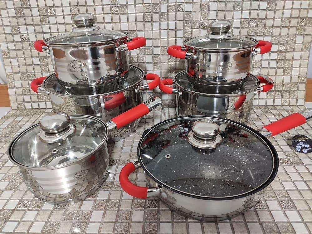 Набор посуды для кухни German Family с силиконовыми ручками 12 пр.