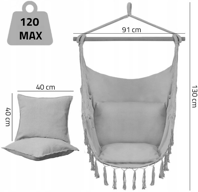 Крісло-гамак бразильське Malatec 100 см до 120 кг Сірий - фото 3