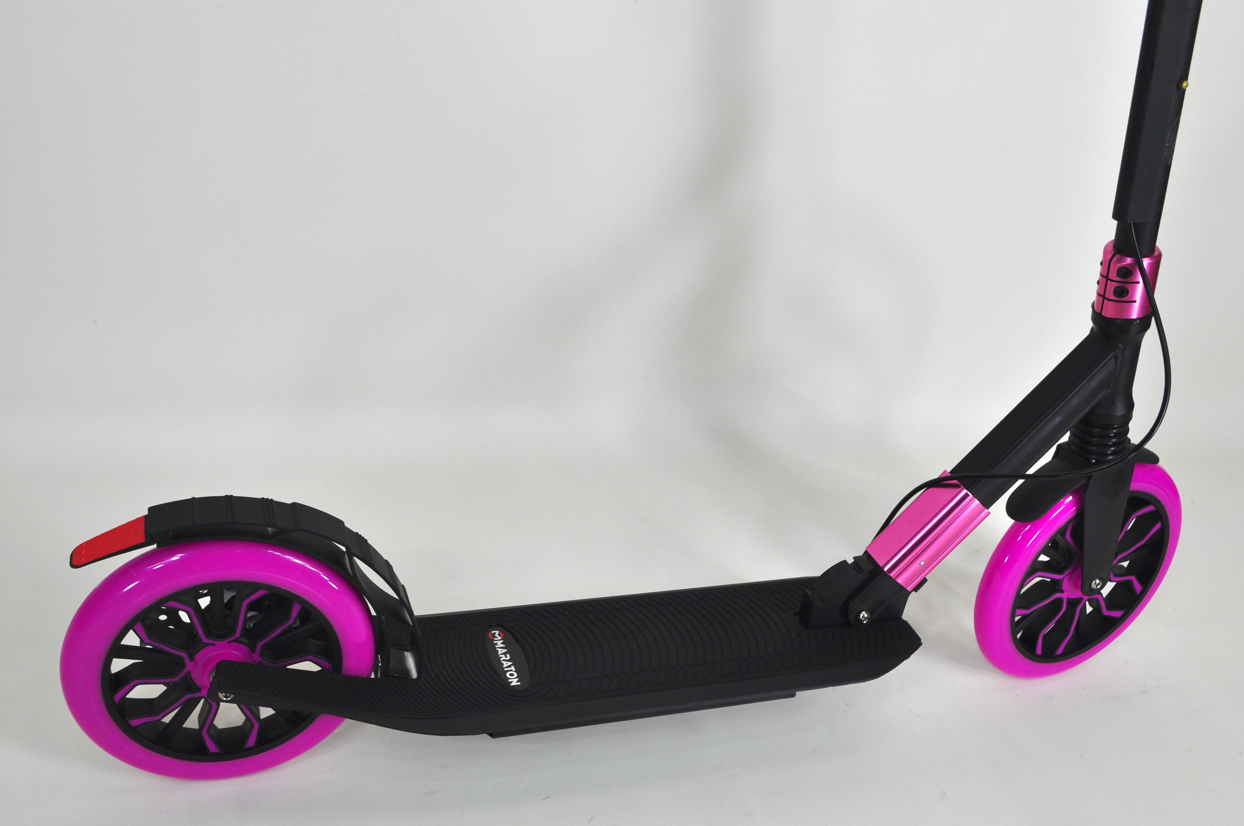 Самокат двухколесный Maraton Cardinal с дисковым тормозом и подногой Черный с розовым - фото 18