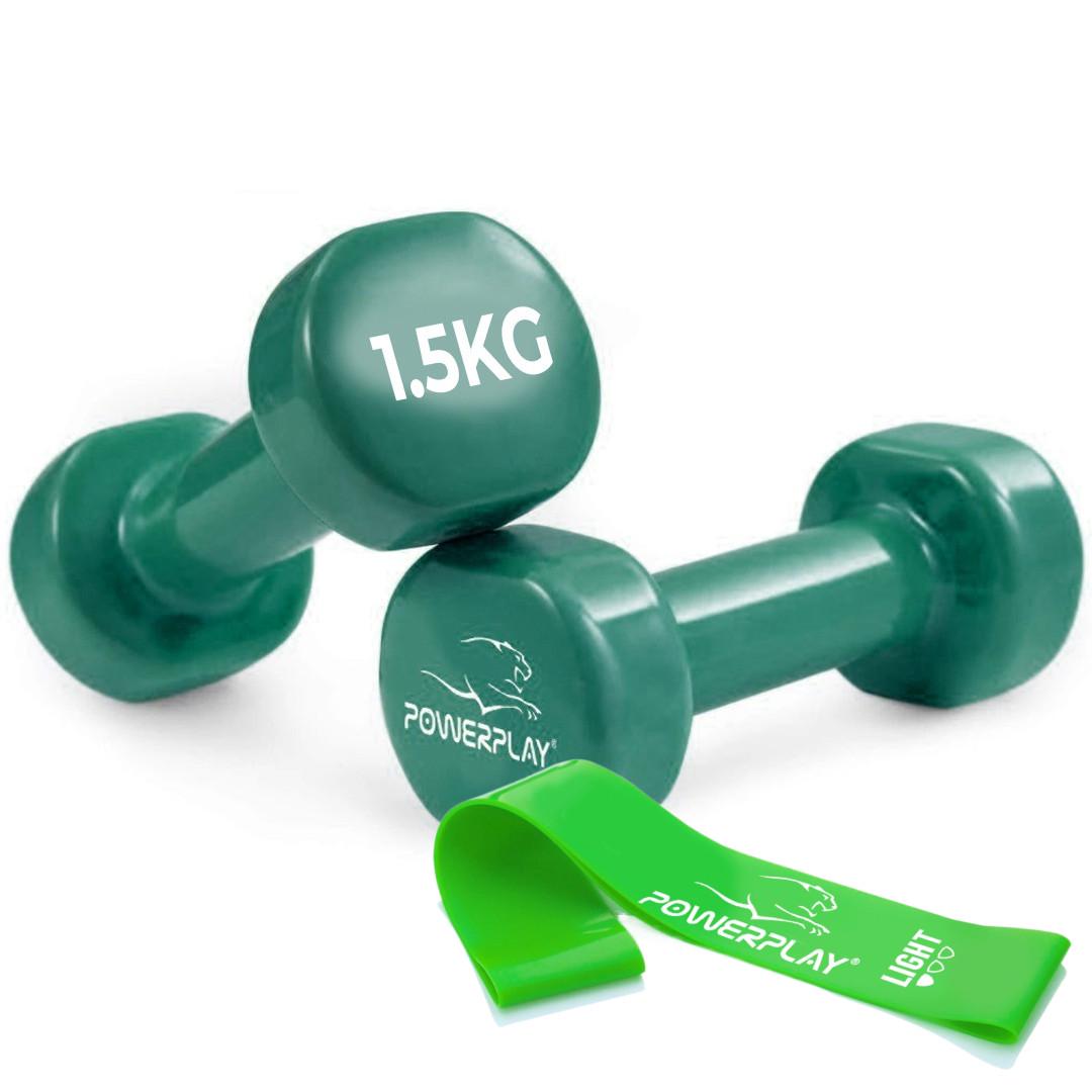 Гантель виниловая PowerPlay 4125 Achilles 2х1,5 кг 2 шт. Зеленый