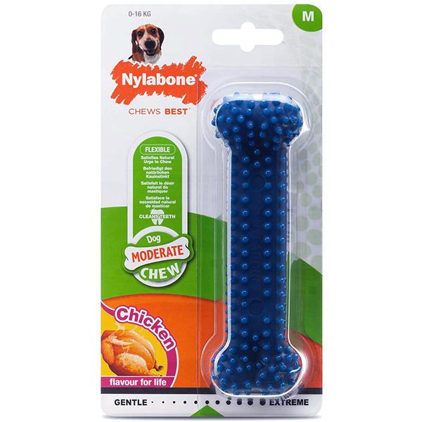 Игрушка для собак жевательная Nylabone Moderate Chew Dental Bone со вкусом курицы 14,6x4,4x3,2 см