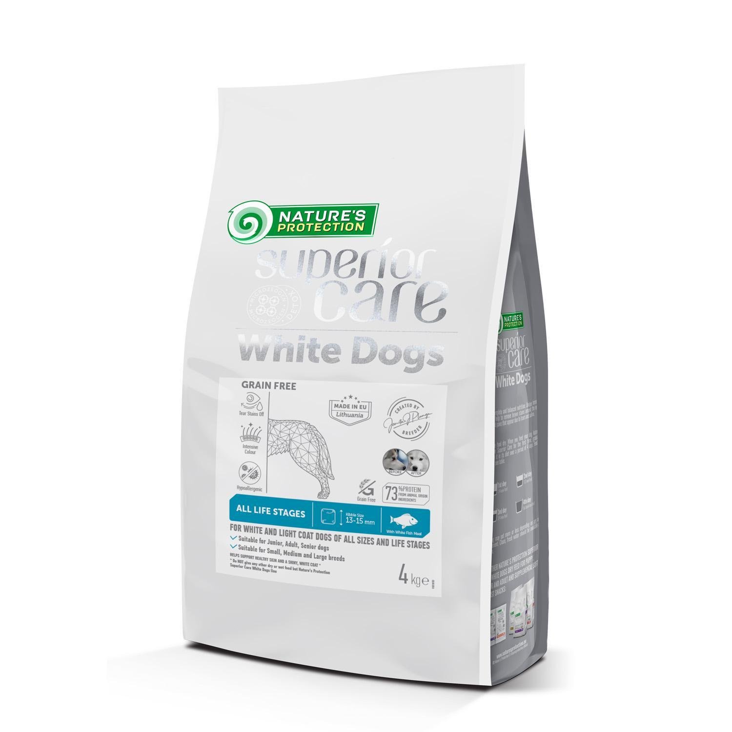 Корм сухой Nature's Protection Superior Care White Dogs Grain Free White Fish All Sizes and Life Stages с белой рыбой для собак с белой шерстью на всех стадиях жизни 4 кг (NPSC47592) - фото 1