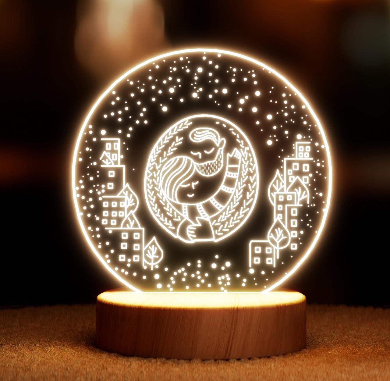 Ночник-светильник Lampic Пара Город USB дерево/акрил 15х17 см Желтый (32377409)