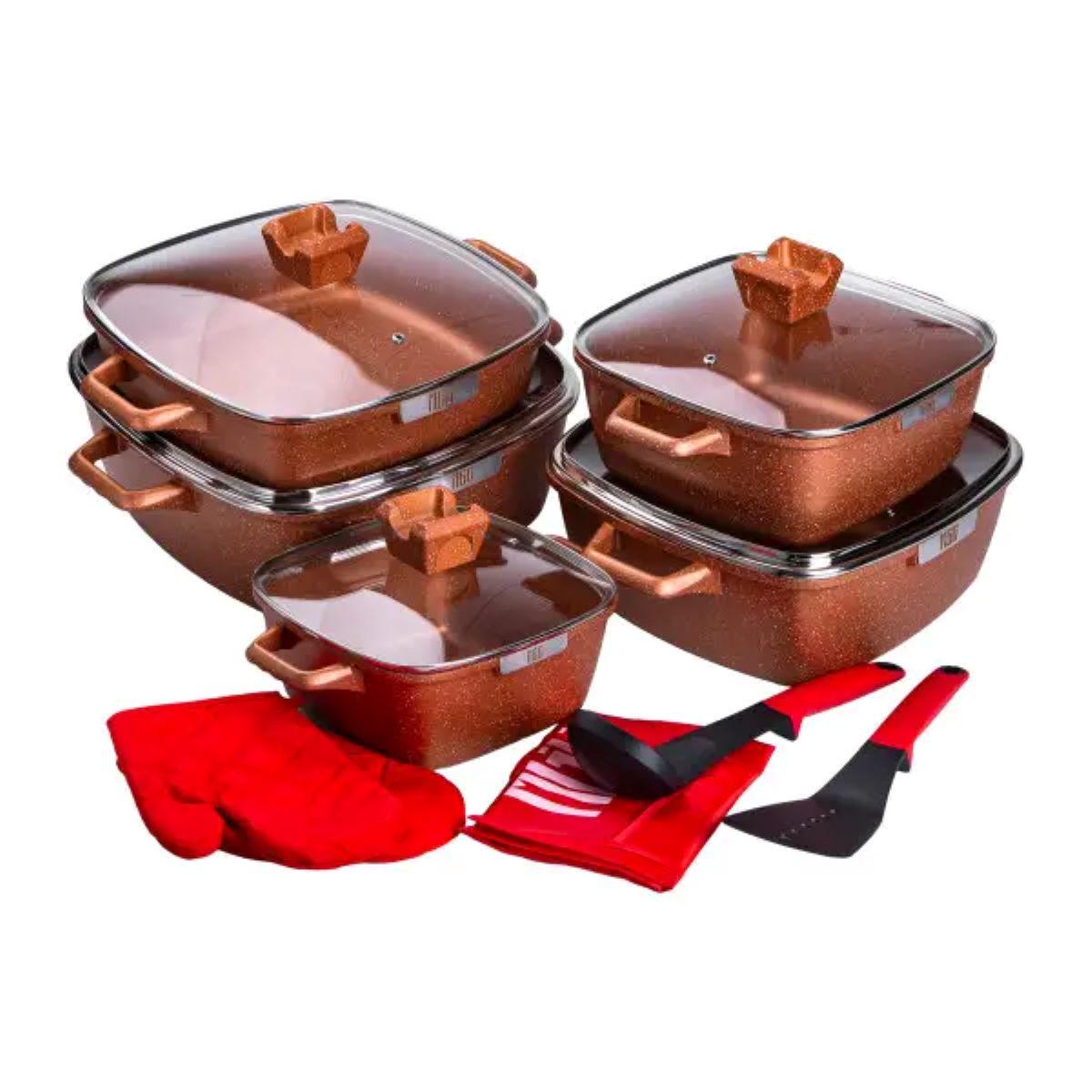 Набор алюминиевых квадратных кастрюль MGC с толстым дном лопатка/половник/перчатки/фартук 5 шт. (5124)