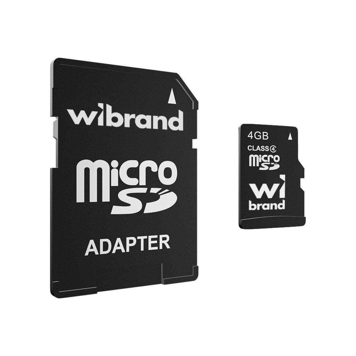 Карта памяти Wibrand microSDXC 4 Гб Class 4 с адаптером SD Black (WICDC4/4GB-A)