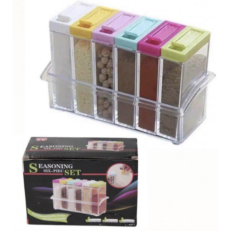 Подставка кухонная Seasoning six piece set пластиковая с 6 емкостями для специй Разноцветный