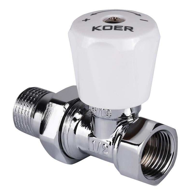 Вентиль радіаторний прямий KOER KR.903.CHR.W 1/2"x1/2" з американкою (KR2823)