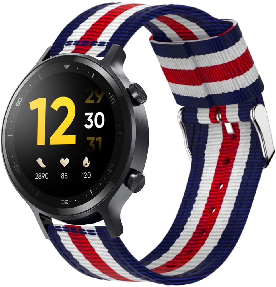 Ремешок тканевый Canvas для Realme Watch S Blue/White/Red (22634)