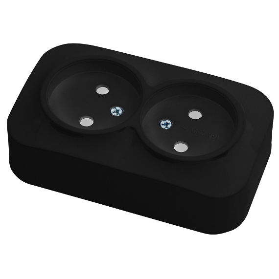 Розетка накладная двойная без заземления EVA Черный (29125969)