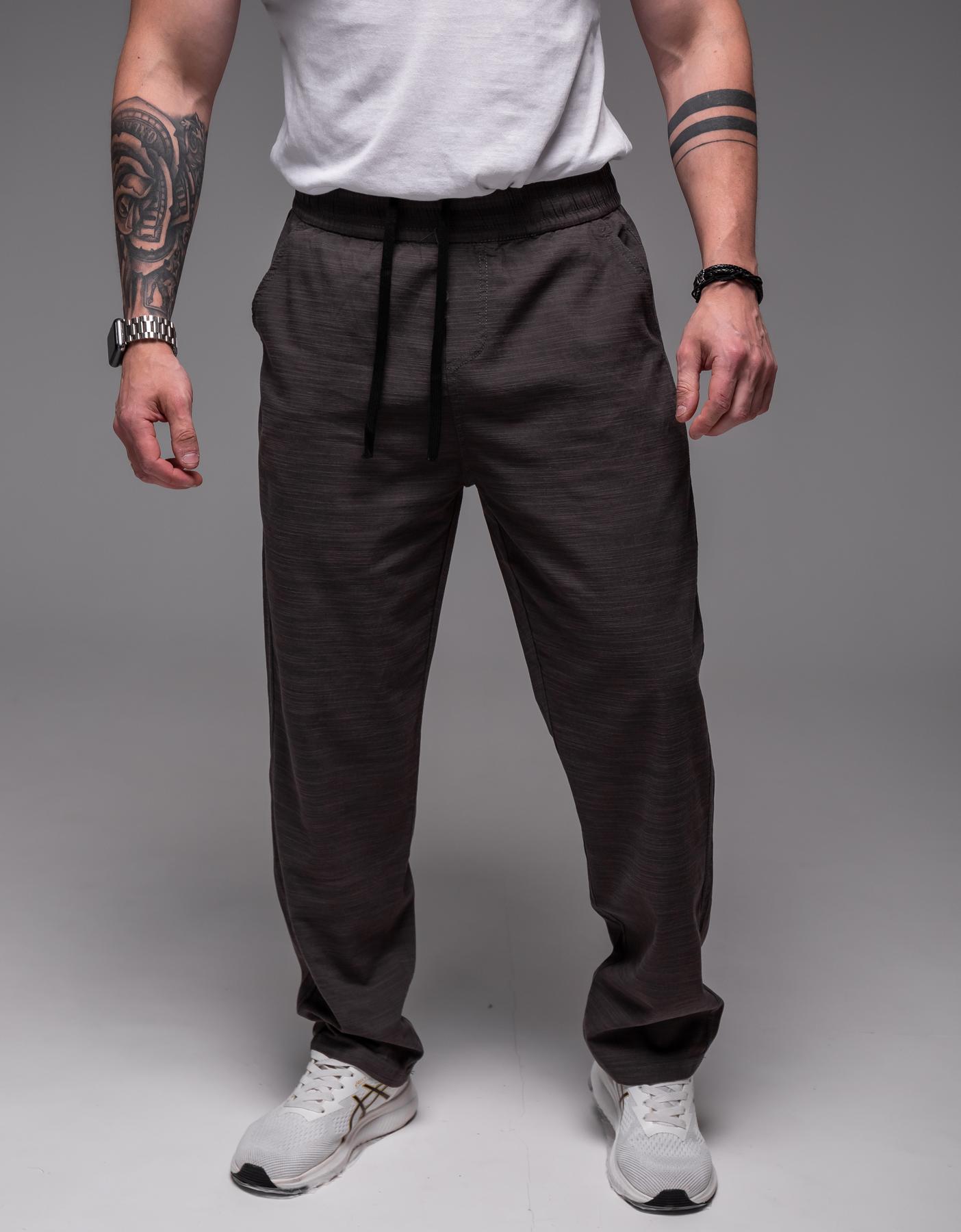 Брюки мужские льняные прямые повседневные M Серый (2376/3/1)