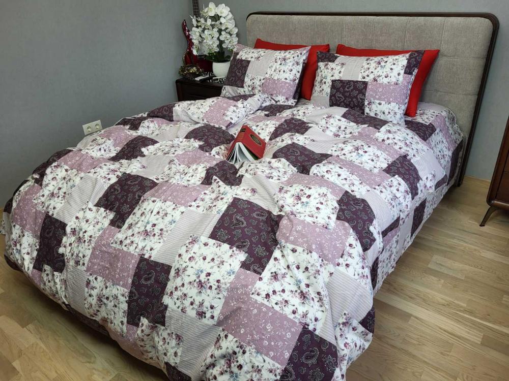 Комплект постельного белья Комфорт Текстиль Прованс 2 шт. 145x215 см Семейный с простыней на резинке 70x70 см Сливовой (КТ_pvu_4924_41_70x70)"
