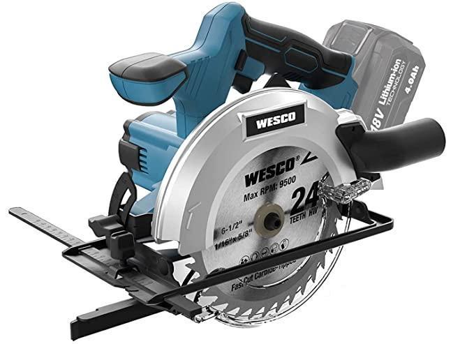 Пилка акумуляторна циркулярна Wesco 18 В 4,0 Ач 165 мм 4000 об/хв (1603478415)