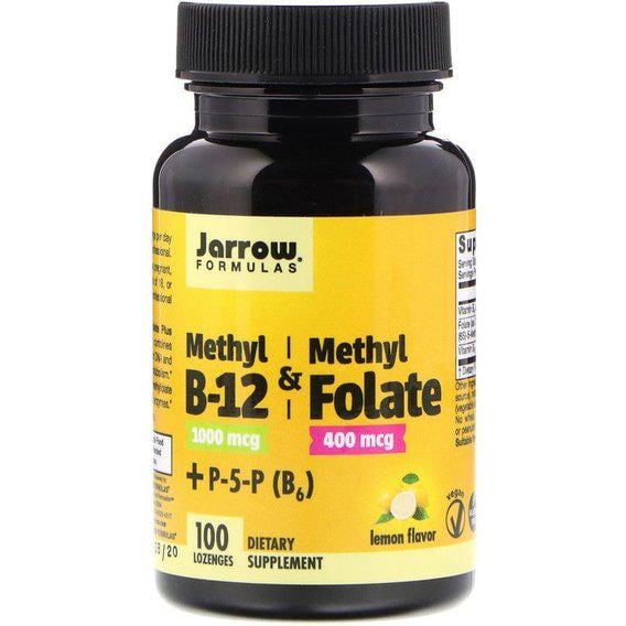 Метилкобаламин Jarrow Formulas Methyl B-12 & Methyl Folate 1000 мкг/400 мкг 100 Lozenges Lemon Flavor