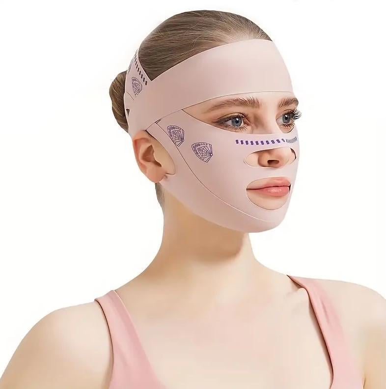 Маска-бандаж тройная для коррекции овала лица и второго подбородка с лифтинговым эффектом Розовый (2789190527)