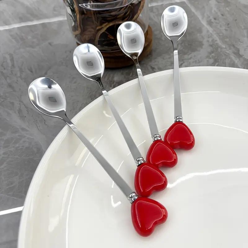 Ложка десертная с сердцем из нержавеющей стали 1 шт. Серебристый с красным (2689612545) - фото 2 Ложка десертная с сердцем из нержавеющей стали 1 шт. Серебристый с красным (2689612545) - фото 2