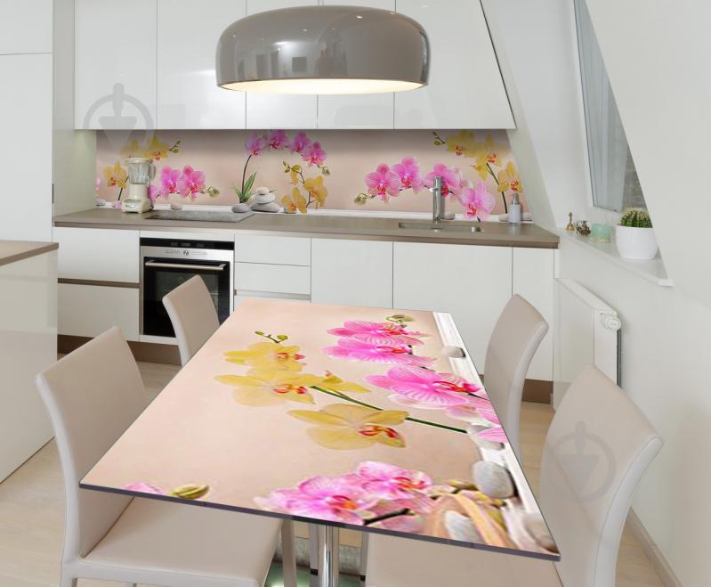 Наклейка 3Д виниловая на стол Zatarga «Сияющие орхидеи» 600х1200 мм для домов, квартир, столов, кофейн, кафе