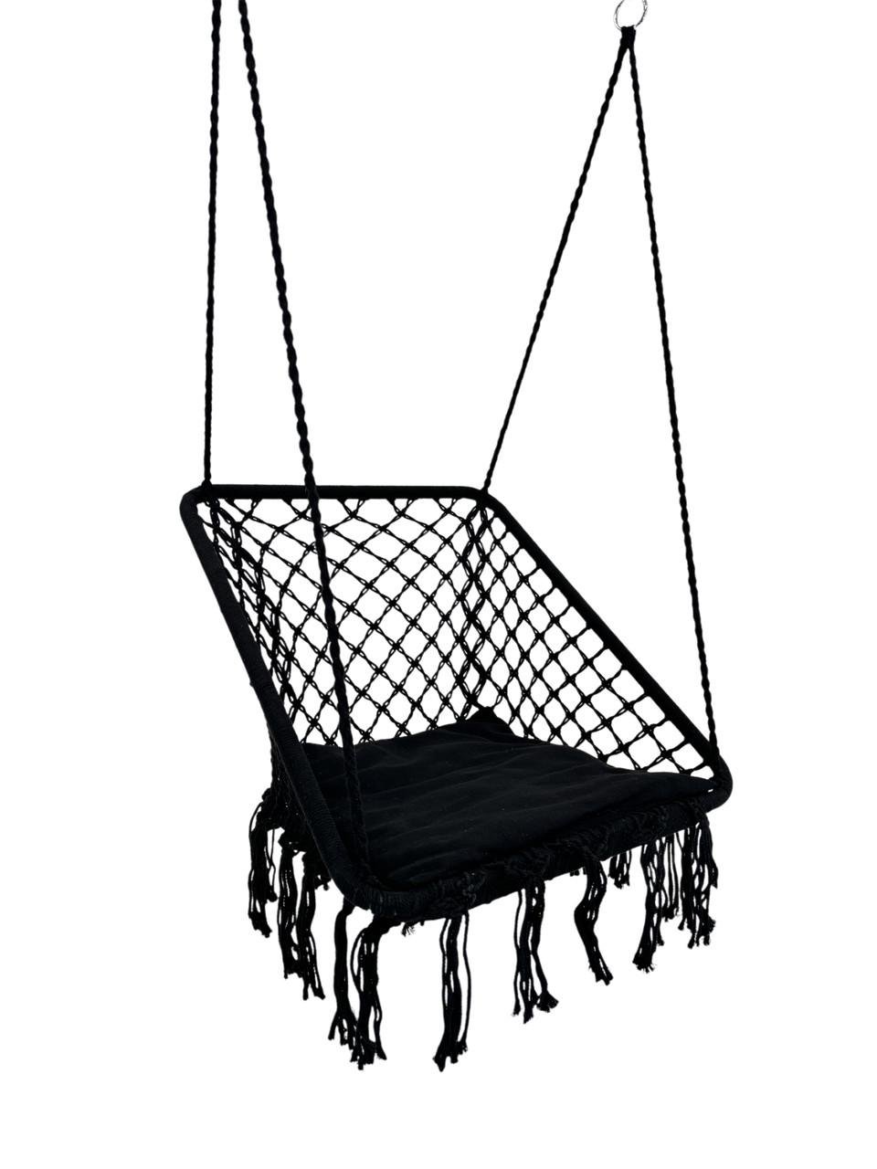Кресло-качалка подвесная WCG плетеная квадратная с мягкой подушкой Черный (2689017146) - фото 2