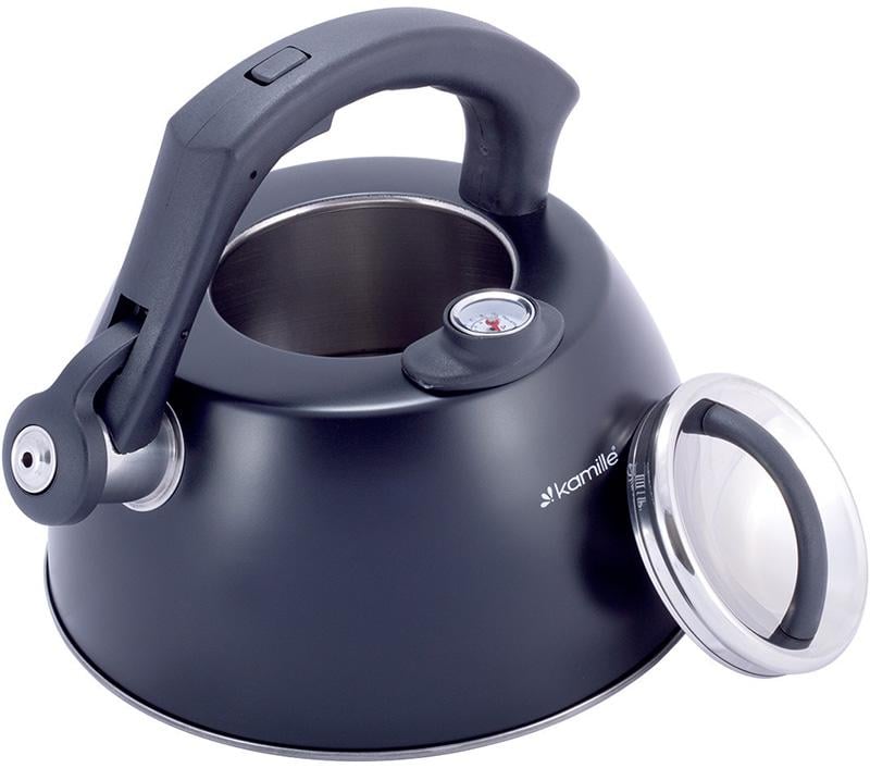 Чайник Kamille Whistling Kettle Thermo из нержавеющей стали со свистком и термометром 3 л Черный - фото 3