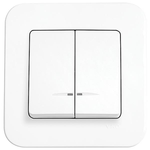 Выключатель двухклавишный Viko Rollina с подсветкой Белый (27549241)