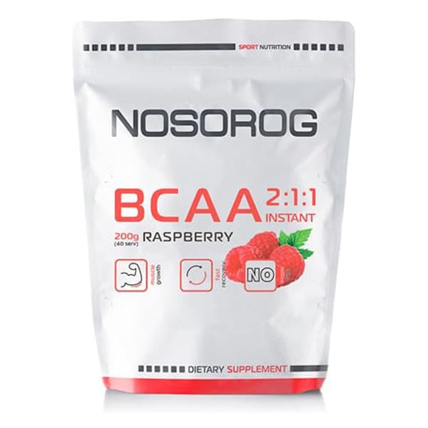 Аминокислота BCAA для спорта Nosorog Nutrition BCAA 2:1:1 200 g /36 servings/ Raspberry