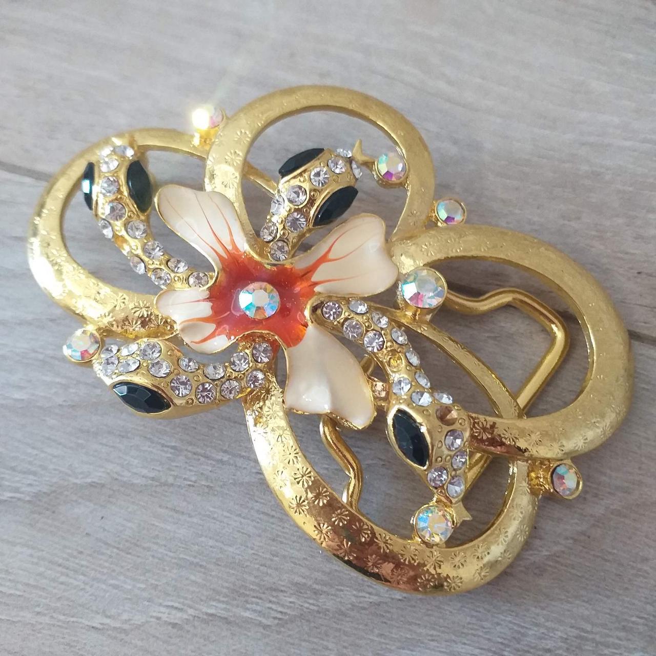 Пряжка фігурна з Квітком і зміями для ременів завширшки до 40 мм Золотистий (KG-9886)