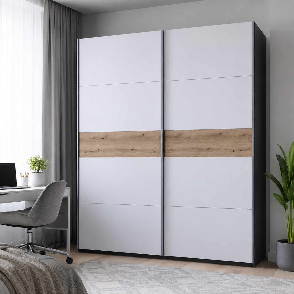 Шкаф купе Doros G-Caiser 2 ДСП/5 частей 220х60х240 см Антрацит/Белая вставка Дуб Эвок (42005418 DRS-012252)