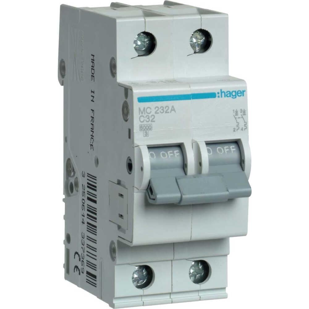 Автоматический выключатель Hager In=32 А 2P C 6 k A 2 м (MC232A)