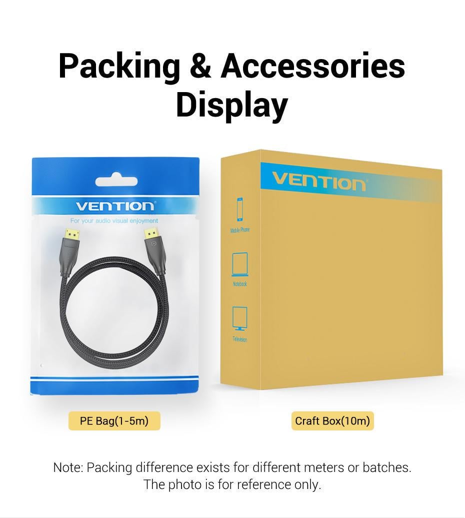 Кабель Vention DisplayPort 1.4 8K 60Hz 4K 144Hz 1080p 240Hz 32.4 Гбіт/с DP Dynamic HDR G-Sync Free Sync нейлонове обплетення 1 м Чорний (HCCBF) - фото 16