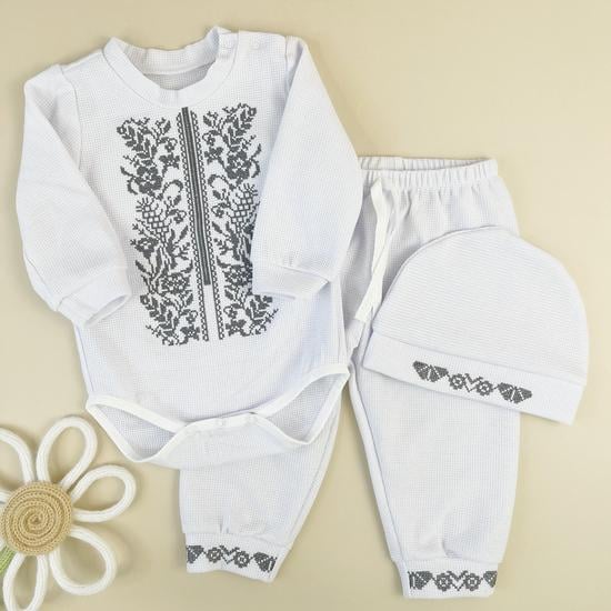 Комплект-вишиванка для хлопчика Family Tradition Степові квіти вафельний трикотаж Білий (50293)