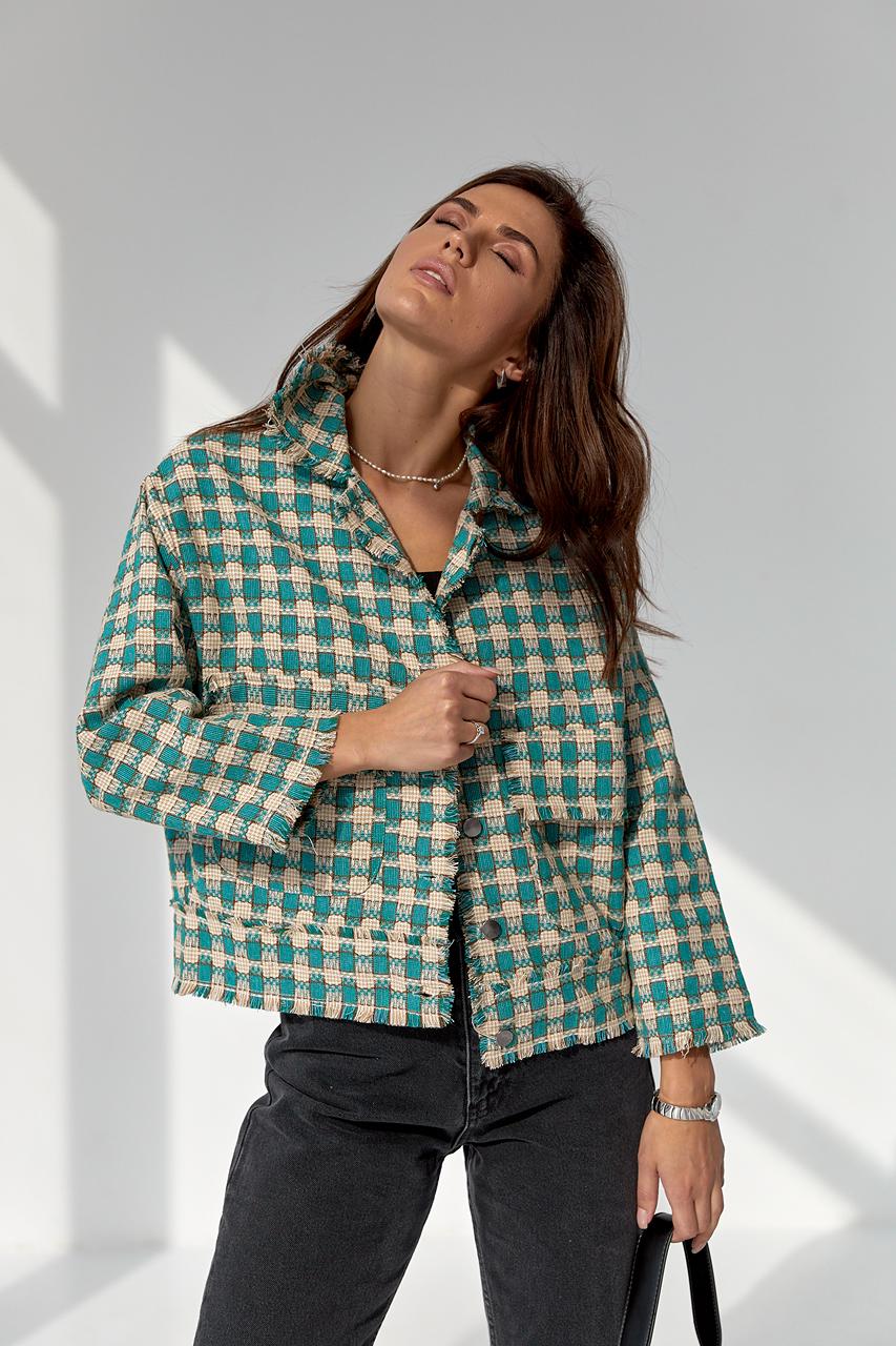 Пиджак твидовый укороченный S Бирюзовый (9528199) - фото 7 Пиджак твидовый укороченный S Бирюзовый (9528199) - фото 7