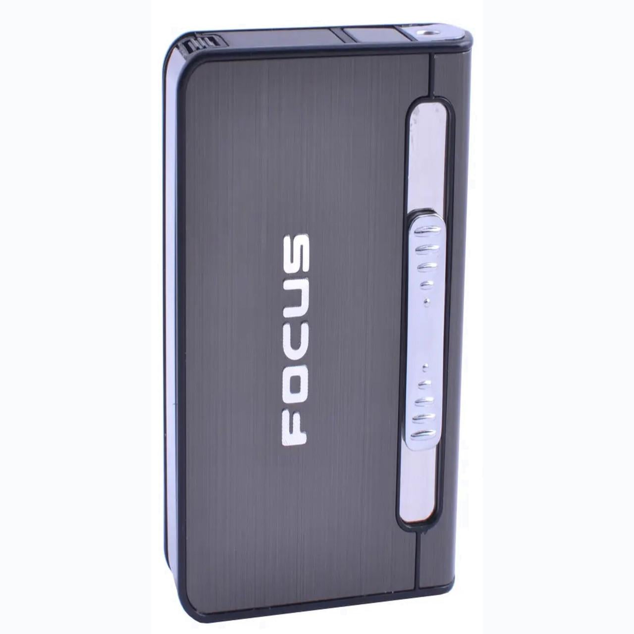 Портсигар на 12 сигарет із запальничкою турбо полум'я FOCUS №4939 Black (10521)