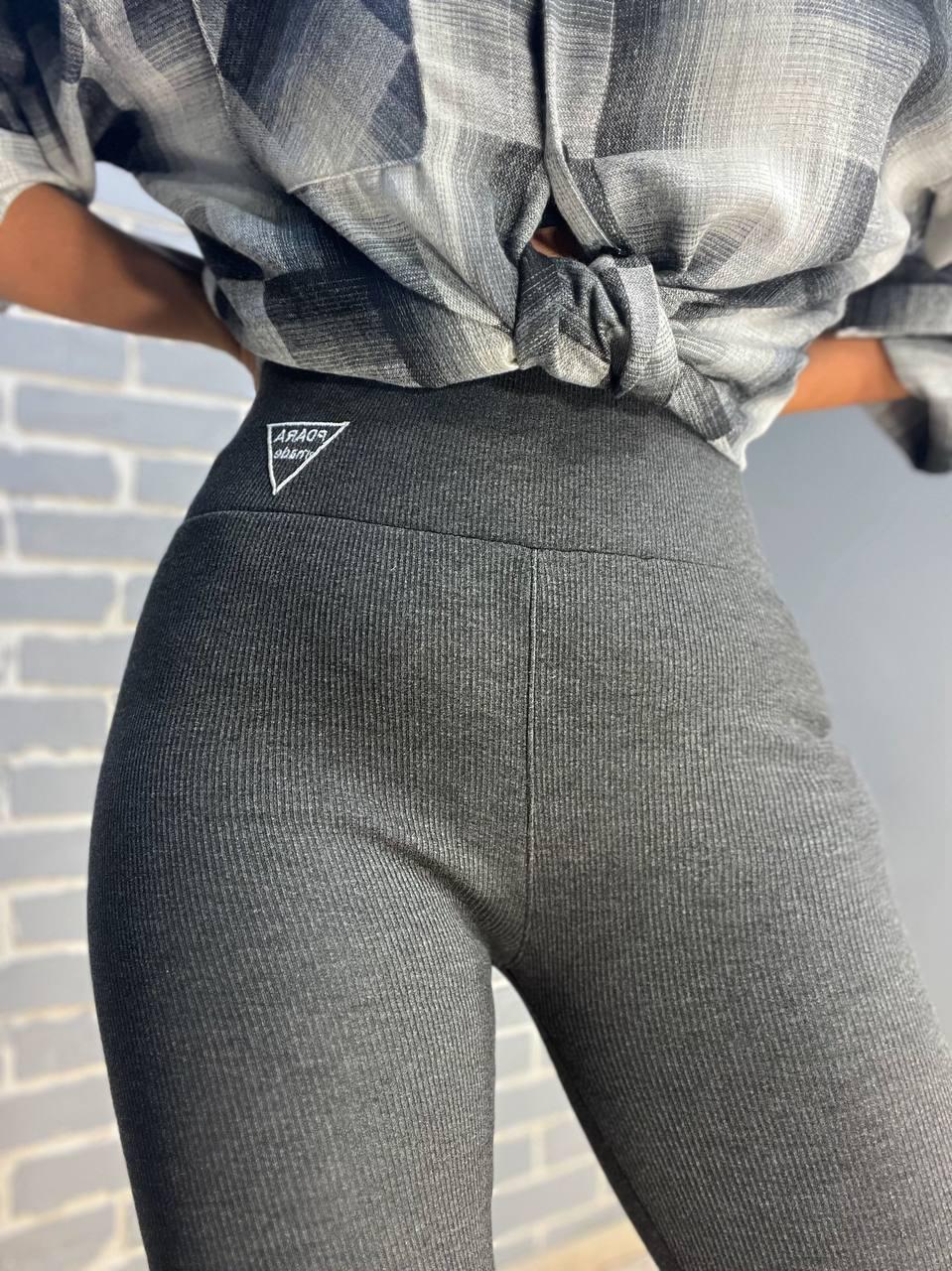 Лосини жіночі Ластівка 5247 рубчик широкий пояс утеплені на хутрі сірі, сірий, S - фото 6