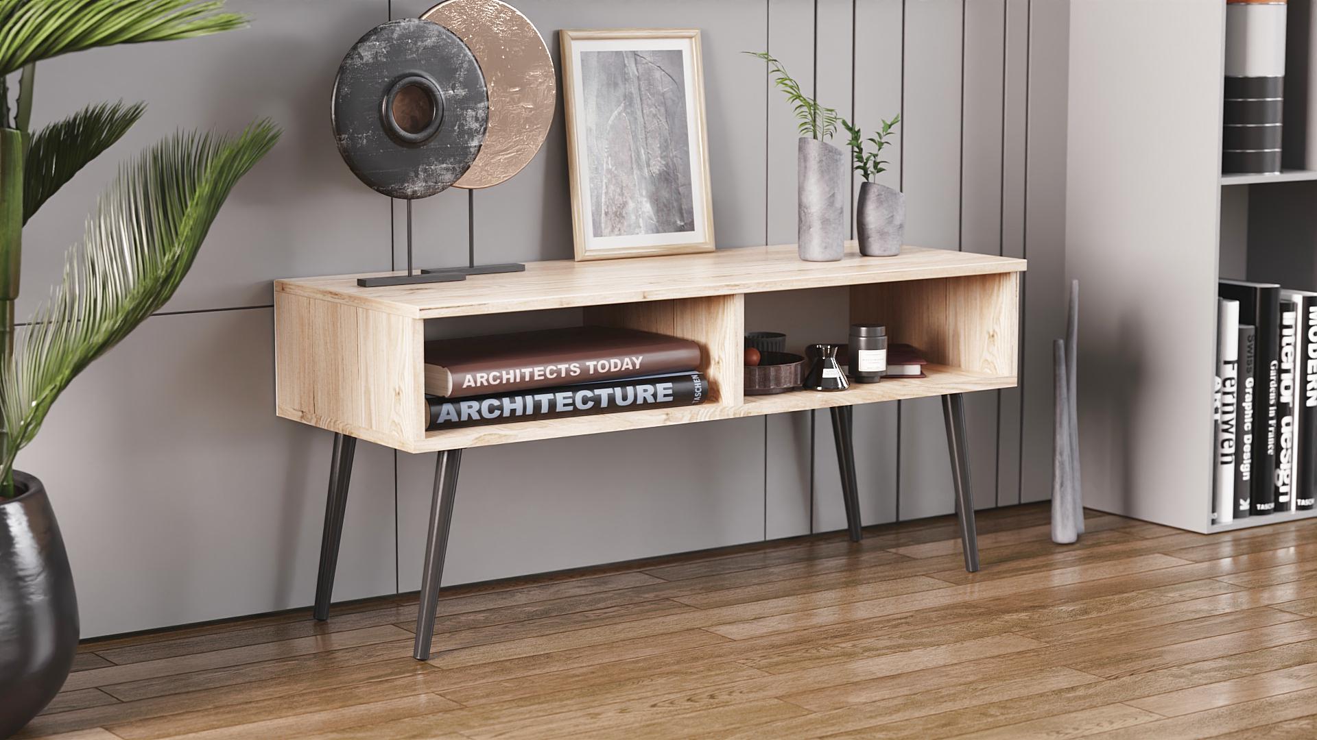 Тумба под телевизор Ferrum-decor Невада металл/ДСП 16 мм 45x100x38 см Черный/Дуб Сан-Марино (FRD-106724)