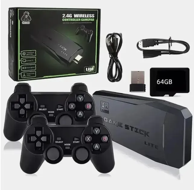 Игровая приставка с 10 000 играми и 2 беспроводными геймпадами DATA FROG Y3 Lite Game Stick 64 ГБ